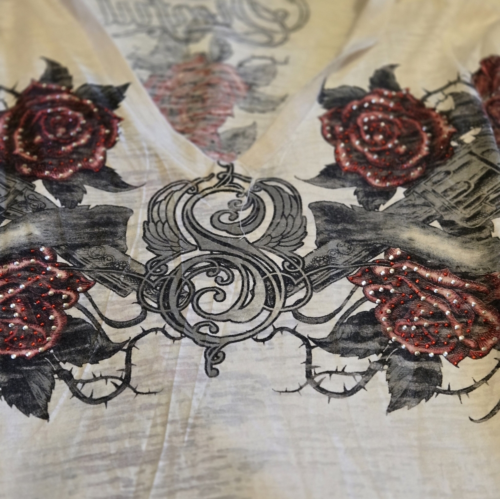 Sinful Red and Black Rose Long Sleeve Tee
